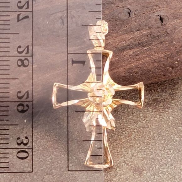 Gold Over Sterling Diamond Cut 3D Rose Open Cross Pendant - Picture 5 of 5